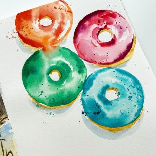 26. Kobliha - Koblihy? Ne, donuty – ale zato pestrobarevné! #petrahorcickova #watercolourbrush #watercolor #akvarel...