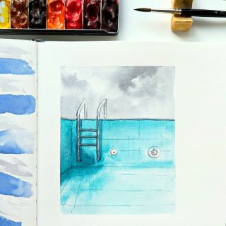 30. Prázdný - třeba bazén teď na podzim je jich vidět hodně prázdných. #petrahorcickova #watercolourbrush #watercolor...
