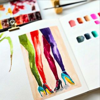 28. Punčochy - spousta barevných punčocháčů. #petrahorcickova #watercolourbrush #watercolor #akvarel #aquarelle #czech...